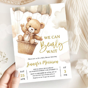 We Can Bearly Wait Brown Teddy Bear Baby Shower Invitation