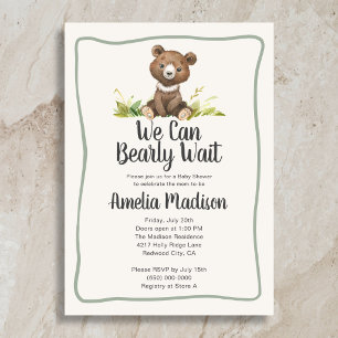 We Can Bearly Wait Calligraphy Rustic Baby Shower Invitation