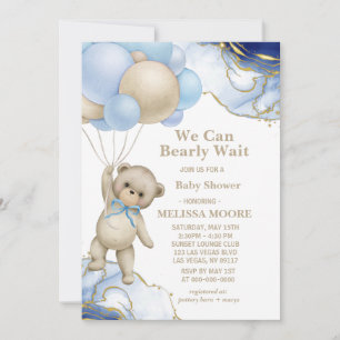 We Can Bearly Wait Champagne Gold Invitation
