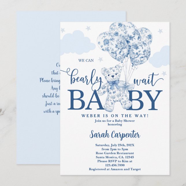 We can bearly wait chinoiserie Baby Shower Boy Invitation (Front/Back)