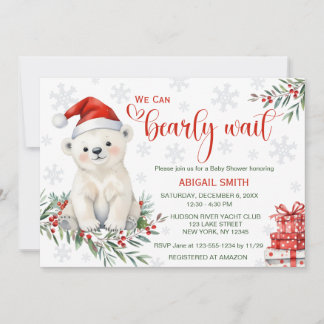 "We Can Bearly Wait" Christmas Bear Baby Shower Invitation