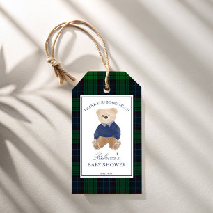 We can bearly wait classic plaid baby shower favor gift tags