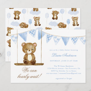 We Can Bearly Wait Classic Script Baby Shower Invitation