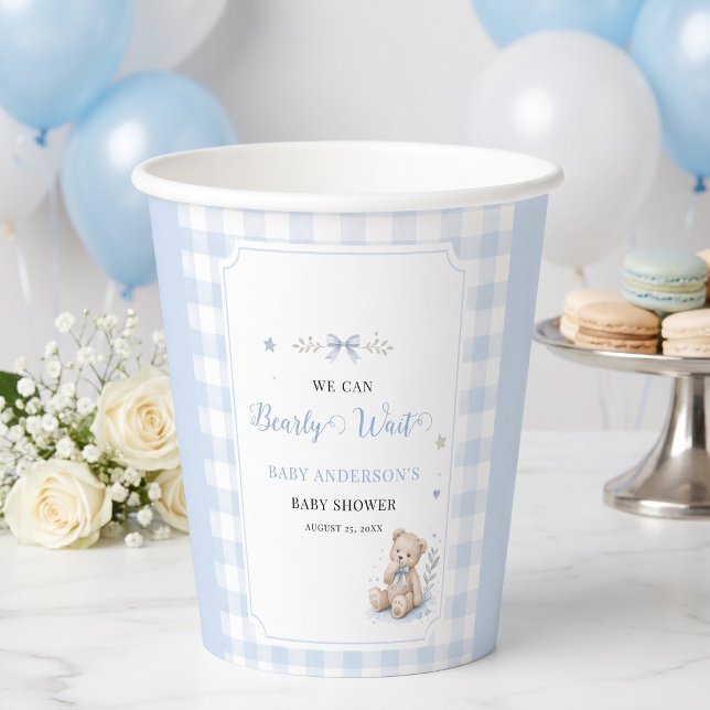 We Can Bearly Wait Classic Teddy Blue Custom Paper Cups (We Can Bearly Wait Classic Teddy Blue Custom Paper Cups)