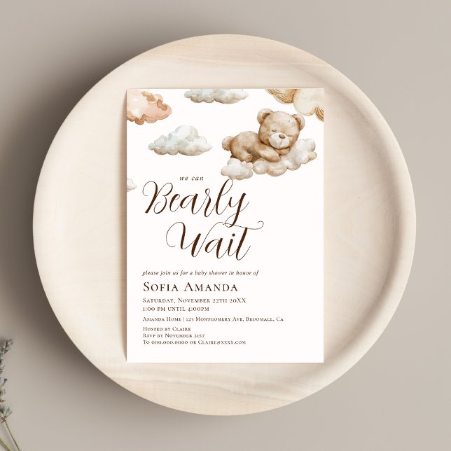 We can Bearly Wait Cloud Aesthetic Baby Shower Invitation (Creator Uploaded)