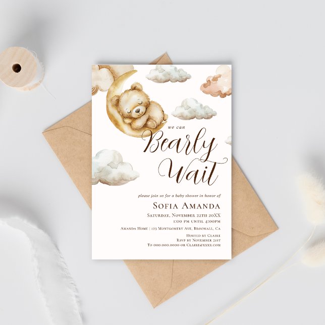 We can Bearly Wait Cloud Moon Baby Shower Invitation (Creator Uploaded)