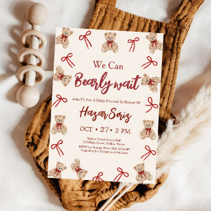 We Can Bearly Wait Coquette Teddy Bear Baby Shower Invitation