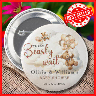 We Can Bearly Wait Cub Brown Baby Shower 6 Cm Round Badge