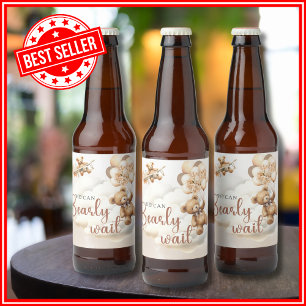 We Can Bearly Wait Cub Brown Baby Shower Beer Bottle Label
