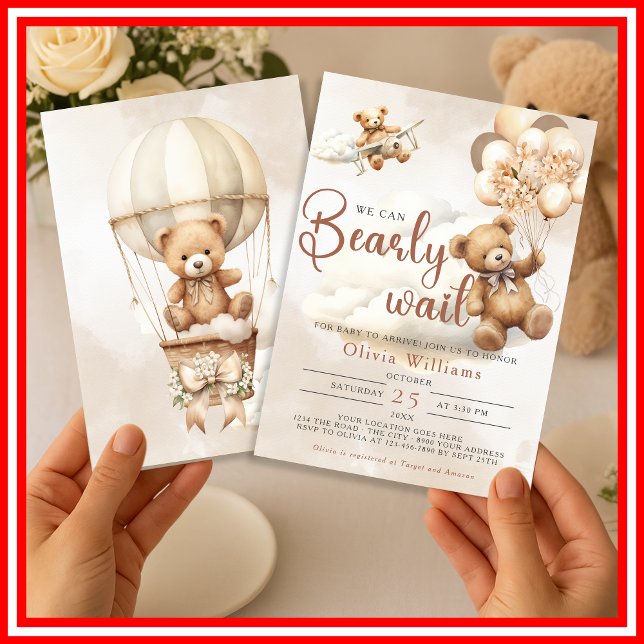 We Can Bearly Wait Cub Brown Baby Shower Invitation (Creator Uploaded)
