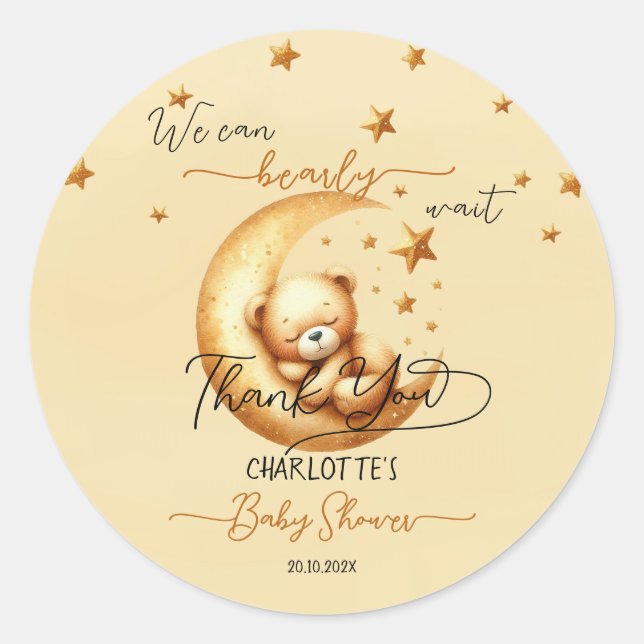 We Can Bearly Wait Cute Baby Bear Baby Shower Classic Round Sticker (Front)