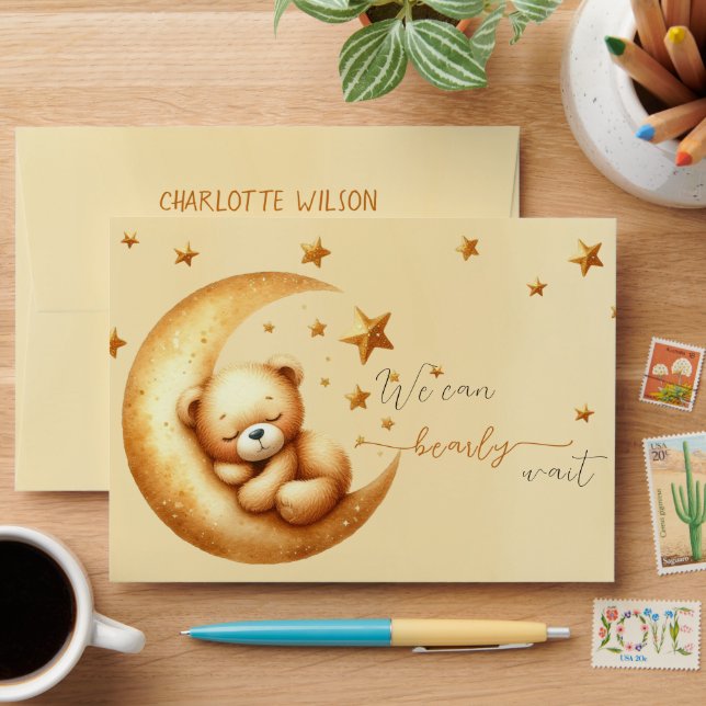 We Can Bearly Wait Cute Baby Bear Baby Shower Envelope (Desk)