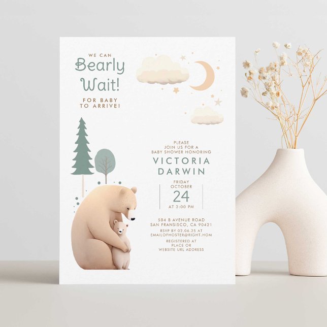 We Can Bearly Wait - Cute Baby Bear Baby Shower Invitation (We Can Bearly Wait - Bear Mother and Cub Cute Baby Shower Invitations)