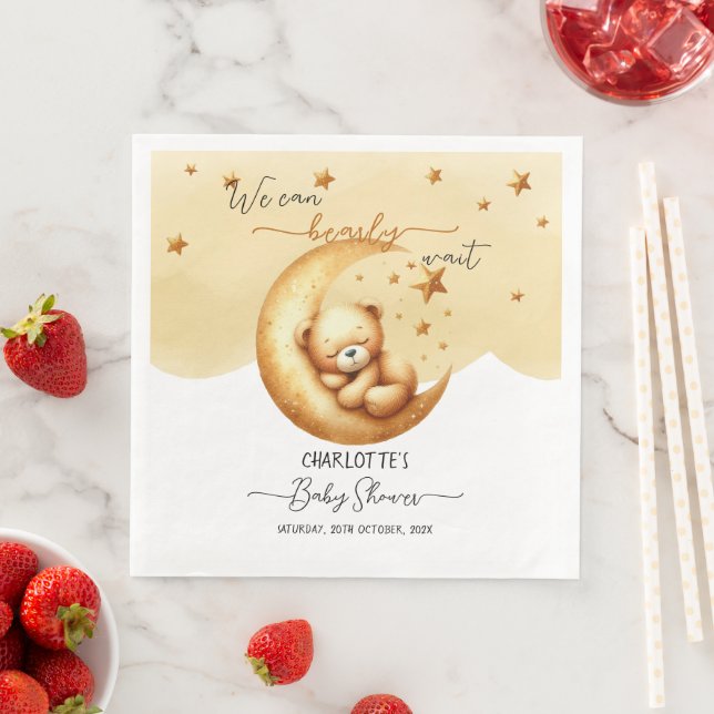We Can Bearly Wait Cute Baby Bear Baby Shower Napkin (Insitu)