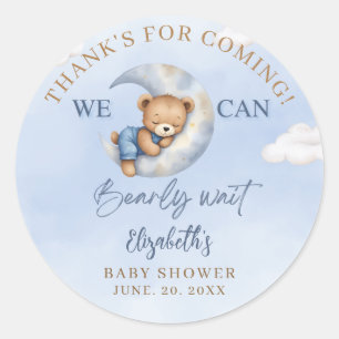 We can Bearly wait - Cute Bear Baby shower boy Classic Round Sticker