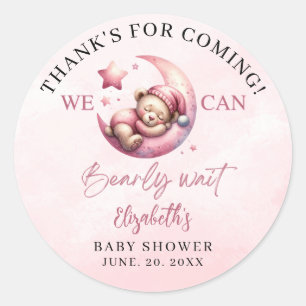 We can Bearly wait - Cute Bear Baby shower Girl Classic Round Sticker
