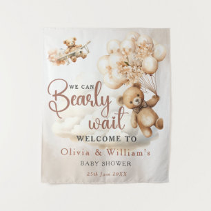 We Can Bearly Wait Cute Bear Baby Shower WELCOME Tapestry