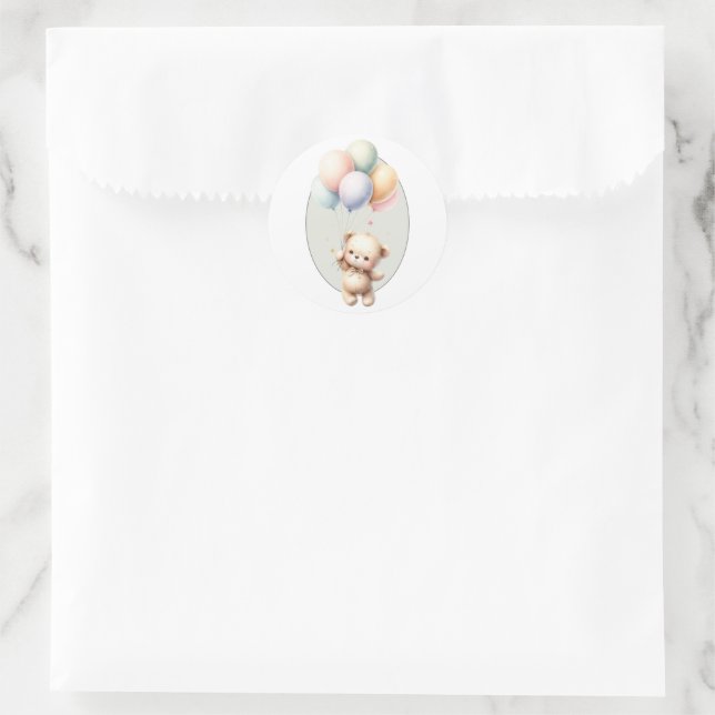 We can bearly wait cute bear balloon baby shower classic round sticker (Bag)