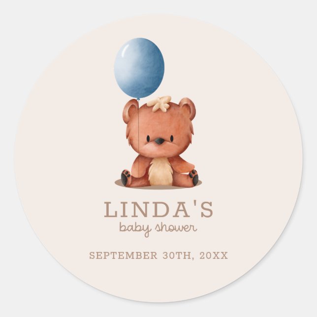 We Can Bearly Wait Cute Bear Balloon Baby Shower Classic Round Sticker (Front)