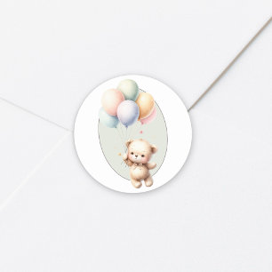 We can bearly wait cute bear balloon baby shower classic round sticker