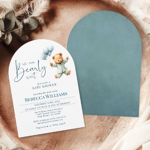 We can bearly wait cute bear balloon baby shower invitation
