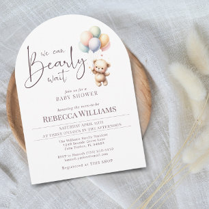 We can bearly wait cute bear balloon baby shower invitation