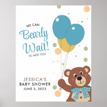 We Can Bearly Wait Cute Bear Blue Baby Boy Shower