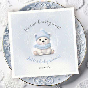 We Can Bearly Wait Cute Bear Blue Boy Baby Shower  Napkin