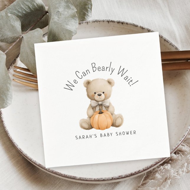 We Can Bearly Wait Cute Bear Boy Baby Shower Napkin (Creator Uploaded)