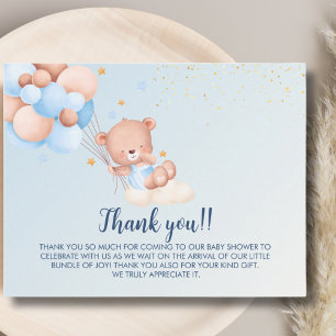 We Can Bearly Wait Cute Bear Boy Baby Shower Thank You Card