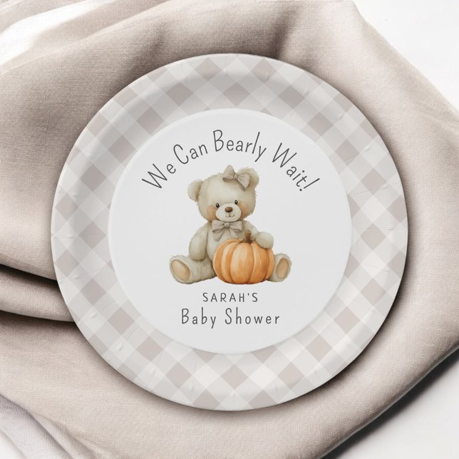We Can Bearly Wait Cute Bear Girl Baby Shower Paper Plate (Creator Uploaded)