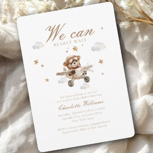 We Can Bearly Wait! Cute Bear & Plain Baby Shower Invitation