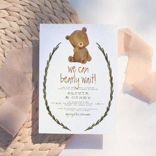 We Can Bearly Wait Cute Bear & Wreath Baby Shower Invitation