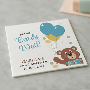 We Can Bearly Wait Cute Blue Baby Boy Shower Napkin