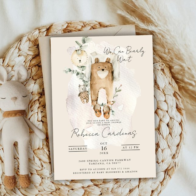 We Can Bearly Wait | Cute Boho Baby Shower  Invitation (Creator Uploaded)