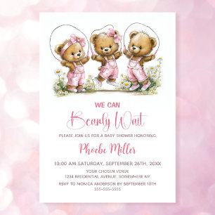 We Can Bearly Wait Cute Girl Teddy Bears Invitation