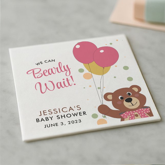 We Can Bearly Wait Cute Pink Baby Girl Shower Napkin (Creator Uploaded)
