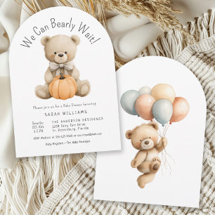We Can Bearly Wait Cute Pumpkin Boy Baby Shower Invitation