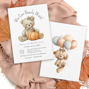 We Can Bearly Wait Cute Pumpkin Girl Baby Shower Invitation