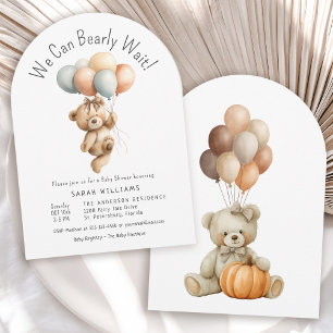We Can Bearly Wait Cute Pumpkin Girl Baby Shower Invitation