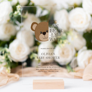 We Can Bearly Wait   Cute Teddy Bear Baby Shower Acrylic Invitations