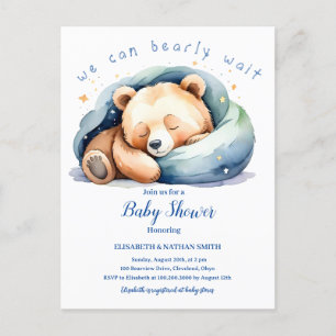 We Can Bearly Wait cute Teddy Bear Baby Shower Inv Invitation Postcard