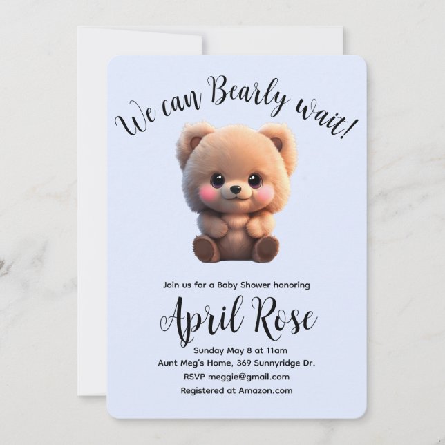 We can Bearly Wait cute teddy bear Baby Shower Invitation (Front)