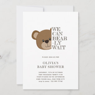 We Can Bearly Wait   Cute Teddy Bear Baby Shower Invitation
