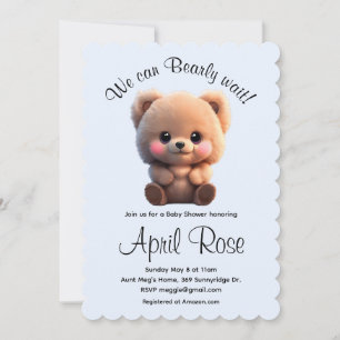 We can Bearly Wait cute teddy bear Baby Shower Invitation