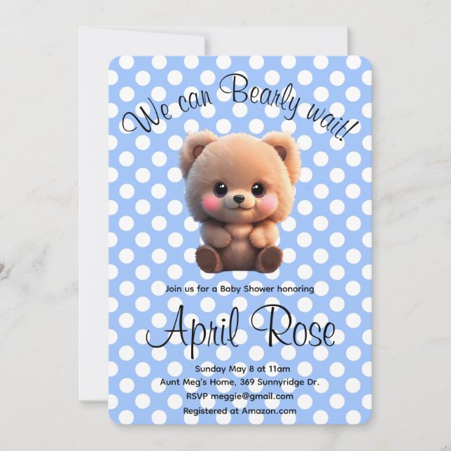 We can Bearly Wait cute teddy bear Baby Shower Invitation (Front)