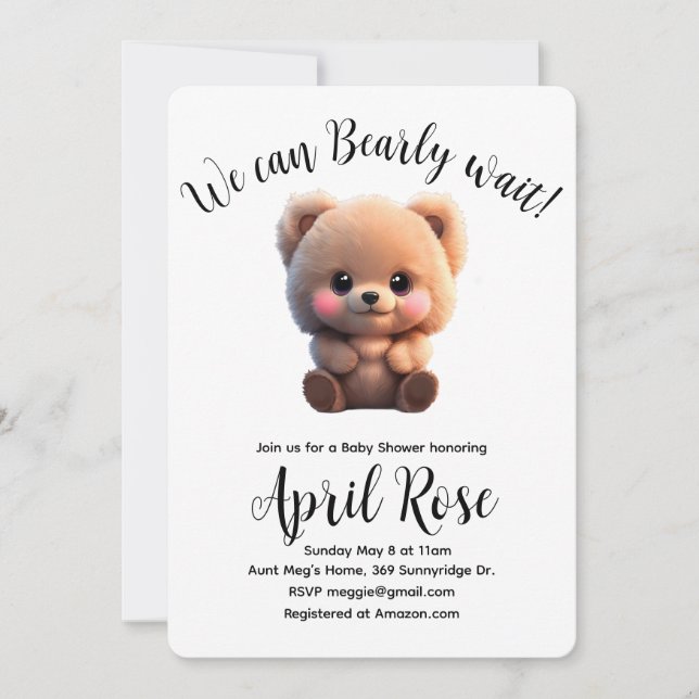We can Bearly Wait cute teddy bear Baby Shower Invitation (Front)