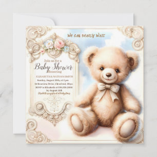 We Can Bearly Wait cute Teddy Bear Baby Shower Pos Invitation
