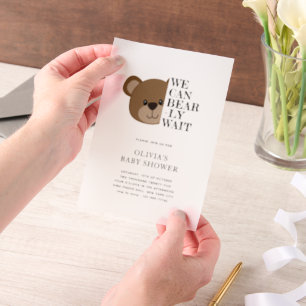 We Can Bearly Wait   Cute Teddy Bear Baby Shower Vellum Invitations