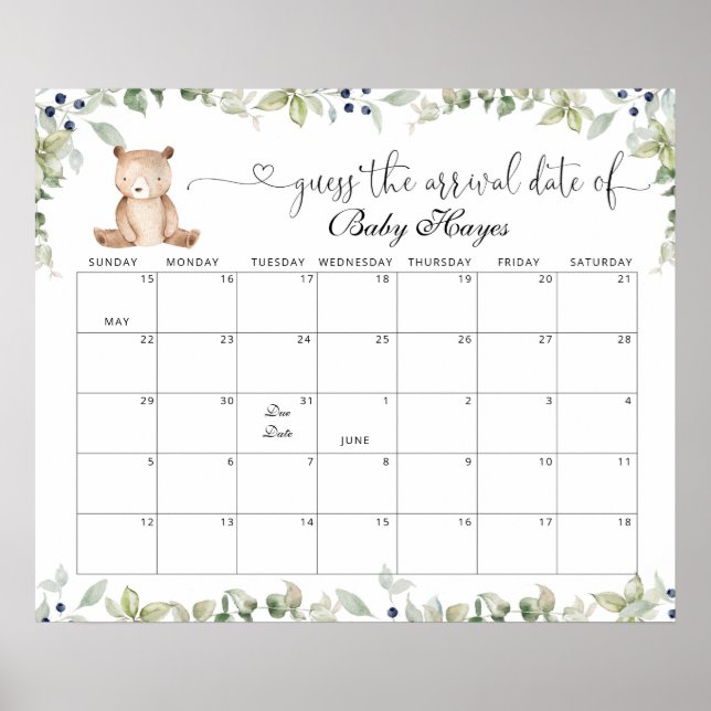 We can bearly wait due date calendar poster (Front)